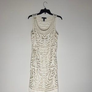 INC Cotton Lace Sheath Midi Dress White Fringe 14